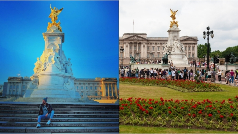 Buckingham Palace, London, England | Instagram/@shiny_shane89 & Shutterstock